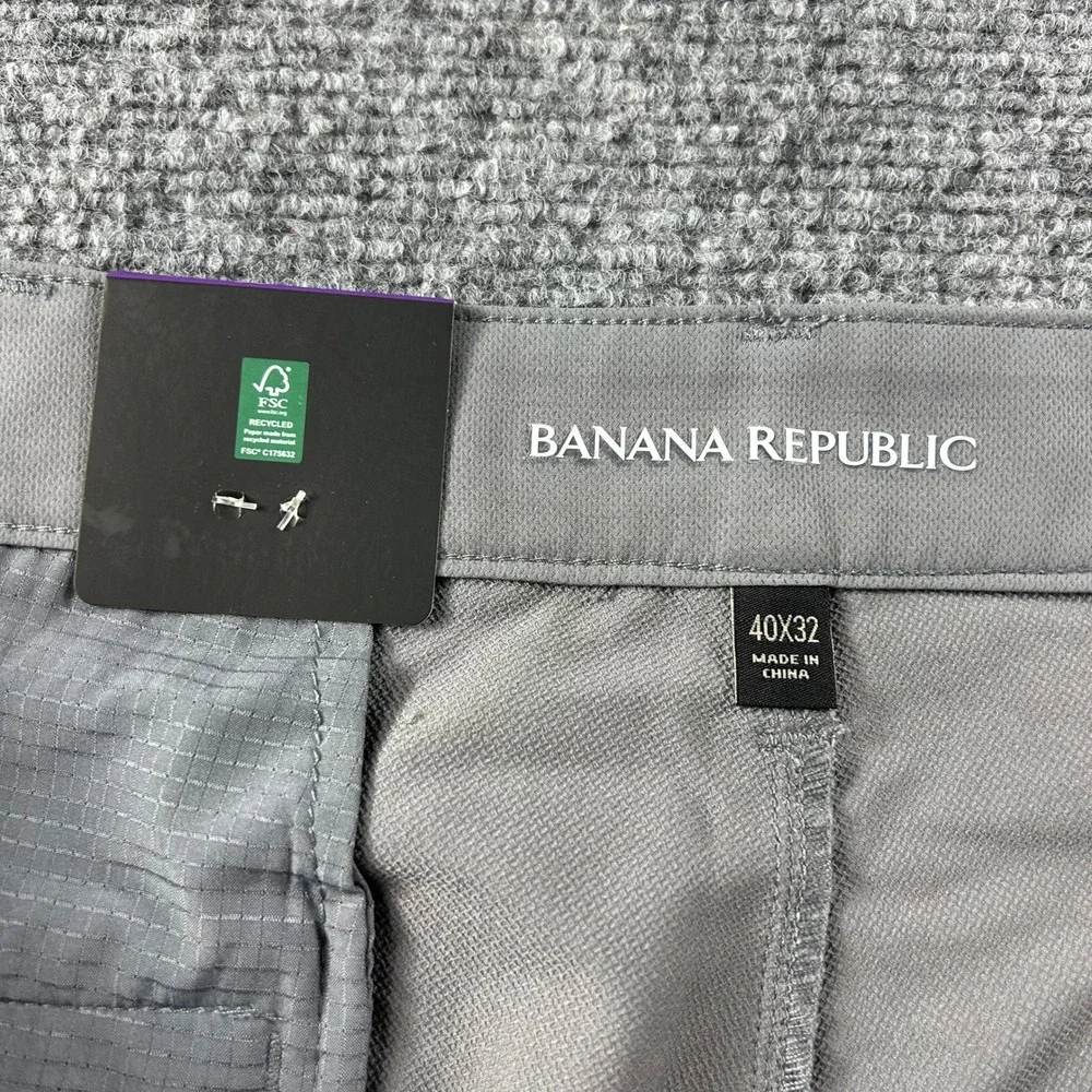 Banana Republic Flat Front Pants Mens 40x32 Gray Performance‎ Trousers Chino New